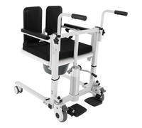 Silla de transferencia hidráulica de 43 a 63 cm, respaldo apertura a 180° | Elevador de pacientes Sillas perforadas con maceta extraíble, cojín extraíble, 4 ruedas con cerradura