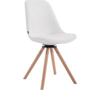 Silla de visita CLP Calais, con base giratoria y patas de madera redondas, estructura color crema y acabado en color natural