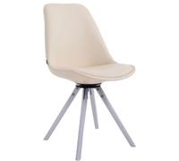 Silla de visita CLP Calais, con base giratoria y patas de madera redondas, estructura color crema y acabado blanco