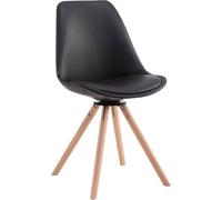 Silla de visita CLP Calais, con base giratoria y patas de madera redondas, estructura negra y acabado en color natural