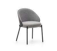 Silla Eamy en chenilla gris claro, chapa de fresno, acabado negro y metal negro.