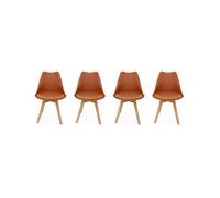 Silla escandinava con patas de madera de haya, set de 4 terracota - 47x55x81 cm