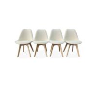 Silla escandinava de madera de haya y borreguito, set de 4, nils borreguito, blanco, 47x55x81 cm