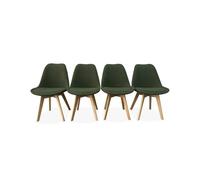 Silla escandinava de madera de haya y borreguito, set de 4 kaki oscuro - 47x55x81 cm