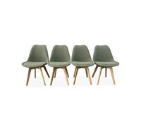 Silla escandinava de madera de haya y borreguito, set de 4 verde celadón - 47x55x81 cm