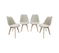 Silla escandinava de madera de haya y borreguito texturizada, set de 4 blanco - 49x55x81 cm