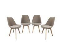 Silla escandinava de madera de haya y borreguito texturizada, set de 4 pardo - 49x55x81 cm