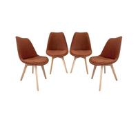 Silla escandinava de madera de haya y borreguito texturizada, set de 4 terracota - 49x55x81 cm