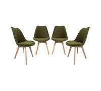 sweeek-Silla escandinava de Madera de Haya y Borreguito Texturizada, Set de 4 Verde Kaki - 49x55x81 cm