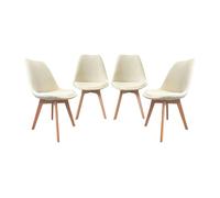 sweeek-Silla escandinava de Madera de Haya y Pana Fina, Set de 4 Blanco Roto - 49x55x81 cm