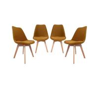sweeek-Silla escandinava de Madera de Haya y Pana Fina, Set de 4 Ocre - 49x55x81 cm