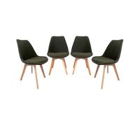 sweeek-Silla escandinava de Madera de Haya y Pana Fina, Set de 4 Verde Kaki - 49x55x81 cm