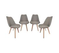 sweeek-Silla escandinava de Madera de Haya y Tela Simple, Set de 4 Gris Claro - 49x55x81 cm