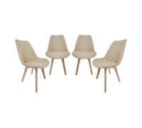 Silla escandinava de madera de haya y tela simple, set de 4 pardo - 49x55x81 cm