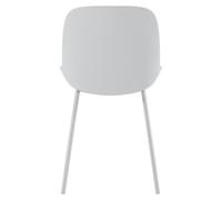 Silla Eva, diseño moderno, polipropileno blanco, patas de metal, construcción robusta, apta para interiores y exteriores, alta calidad