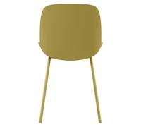 Silla Eva, diseño moderno, polipropileno color mostaza, patas de metal. Construcción robusta para uso en interiores y exteriores. Alta calidad