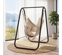Silla hamaca con soporte, sillón colgante resistente, silla hamaca duradera, fácil de montar, ideal para porches, jardines, terrazas y patios
