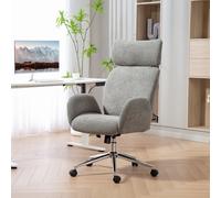 Silla HOMCOM para Oficina en Casa, con Reposabrazos, Reposacabezas Ajustable, Altura Ajustable, Giratoria, Tapizada en Bouclé, para Dormitorio, Oficina o Estudio, Color Gris Oscuro