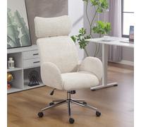 Silla HOMCOM para Oficina en Casa, con Reposabrazos, Reposacabezas Ajustable, Altura Ajustable, Giratoria, Tapizada en Bouclé, para Dormitorio, Oficina o Estudio, en Gris y Blanco