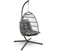 Silla Huevo Colgante Serenelife Con Soporte, Columpio De Ratán Para Uso Interior/exterior, Capacidad De 159 Kg, Cojín Transpirable Y Respaldo, Swc77dg - Color Gris