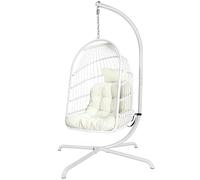 Silla Huevo con Soporte Ultra Fuerte y cojín Plegable de Mimbre y ratán Silla Colgante Silla de Interior al Aire Libre Silla Hamaca Silla de 330 Libras de Capacidad Balcón Porche Dormitorio Jardín
