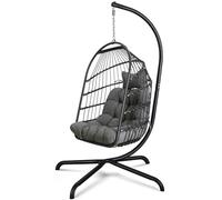 Silla Huevo con Soporte Ultra Fuerte y cojín Plegable de Mimbre y ratán Silla Colgante Silla de Interior al Aire Libre Silla Hamaca Silla de 330 Libras de Capacidad Balcón Porche Dormitorio Jardín