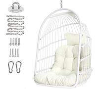 Silla huevo plegable de mimbre y ratán Silla colgante Silla de mimbre para interiores y exteriores Silla hamaca con kit de colgado de acero inoxidable Cojín resistente a los rayos UV Dormitorio Balcón