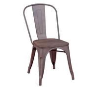 Silla industrial envejecida con asiento de madera oscura - bistro