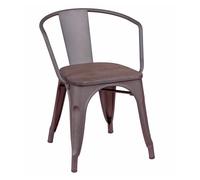 Silla industrial envejecida con reposabrazos y asiento de madera - bistro