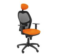 Piqueras y Crespo – Silla Jorquera, malla negra, asiento similpiel naranja, cabecero fijo