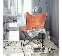 Silla mariposa de cuero marrón - Silla de acento - Sillón - Silla con reposabrazos - Sillón reclinable - Cuero genuino - Asiento cómodo