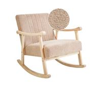Silla Mecedora Balancín Tapizado De Bouclé Patas De Madera De Caucho Con Reposabrazos Sala De Estar Sillón De Lactancia Beige Leknes