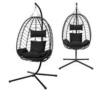 Silla mecedora colgante - Sillones colgantes con forma de huevo - Hamaca - Reposacabezas - Con estructura metálica - Cojín para el asiento