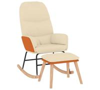 Silla mecedora con reposapiés blanco crema de tela y piel sintética | Tejido transpirable, piel sintética, taburete extraíble, balancín delicado, carga 110 kg