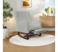Silla mecedora con reposo, mecedora de lactancia, silla de balancín con cojín Lumbar y 2 bolsillos laterales, patas de madera maciza para dormitorio, salón (Lin Gris)