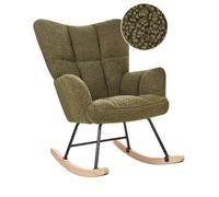 Silla Mecedora De Bou structura Negro Madera Clara Patas De Madera Verde Oscuro Oulu
