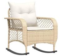 Silla mecedora de jardín beige, ratán sintético, acero, 67x75x75 cm, resistente a UVA, capacidad 110 kg