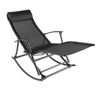 Silla mecedora de jardín genérica de acero y textileno negro, sillón basculante plegable con 2 niveles de inclinación regulables, mecedora terraza con soporte de hasta 110