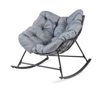 Silla mecedora de mimbre villeneuve con cojín 85x90x91cm negro/gris [en.casa]
