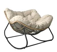 Silla Mecedora de Patio al Aire Libre con Cojín Acolchado, Sillón de Ratán y Mimbre de Gran Tamaño, Tipo Huevo Moderno, Silla Relax para Interior o Exterior, Balcón, Terraza(White,Large)
