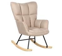 Silla Mecedora De Poliéster Estructura Negro Madera Clara Patas De Madera Beige Oulu