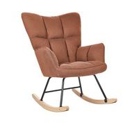 Silla Mecedora De Poliéster Estructura Negro Madera Clara Patas De Madera Marrón Oulu
