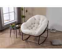 Silla Mecedora de Ratán con Acero, Jardín y Salón, Blanco, 78x106x90cm