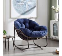 Silla mecedora de ratán para exteriores, con asiento acolchado y respaldo, ideal para la entrada, el salón, el patio o el jardín
