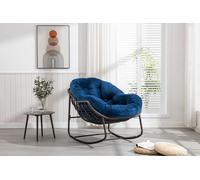 Silla mecedora de ratán para exteriores, sillón mecedora y reclinable acolchado para porches, salones, terrazas, jardines, color azul marino