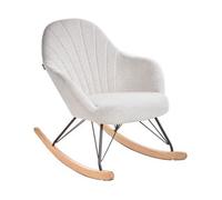 Silla Mecedora De Tela Asiento De Poliéster Patas De Metal Patines De Madera Diseño Moderno Blanco Crema Skale