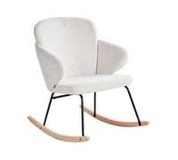 Silla Mecedora De Tela Asiento De Poliéster Patas De Metal Patines De Madera Diseño Moderno Blanco Crema Viken