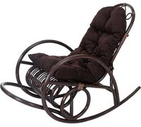 Silla mecedora HWC-C40, sillón oscilante de ratán, color marrón. Cojín marrón