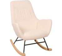 Silla mecedora HWC-N13, silla de respaldo flexible, sillón reclinable para televisión, estructura de madera maciza, metal, tapizado en tela/textil de 320 g/m², color crema