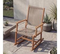 Silla mecedora HWC-P73, para jardín, uso exterior, tipo balancín, sillón relajante, tumbona con mecedora, madera de acacia, trenzado de cuerda color beige